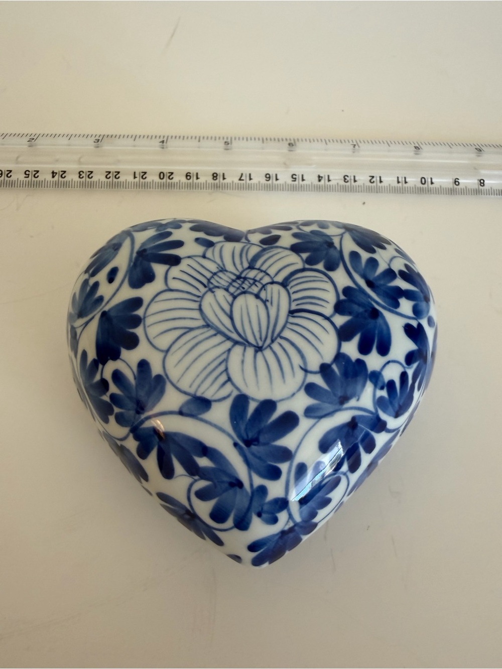 Blue and White Floral Heart Porcelain Decorative Trinket Box